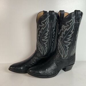 Vintage Justin Lizard Teju Cowboy Boots | USA Made | Black | Narrow | Men’s 12 B